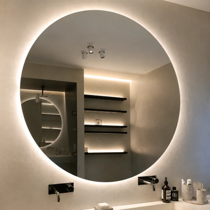 Espelho decorativo redondo com iluminação LED