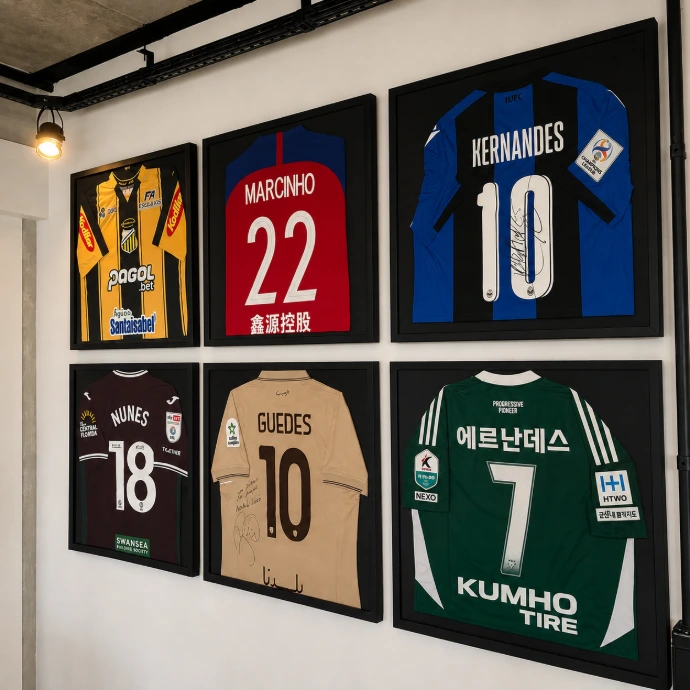Emolduração de camisa de futebol e objetos especiais
